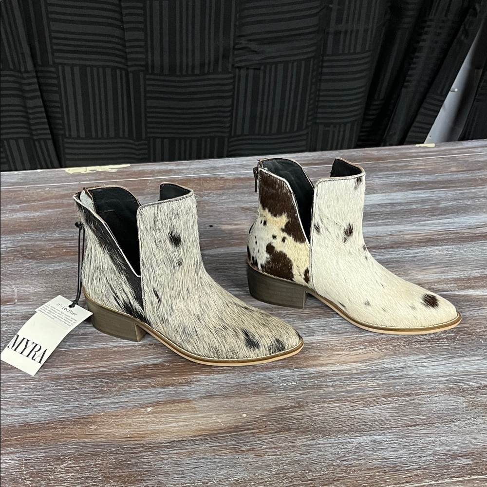 Myra Bag Cowhide Ankle Booties - Black and Brown